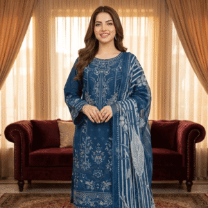 Luxury Stylish & Elegant 3-Piece Cotton Ladies Suit Blue