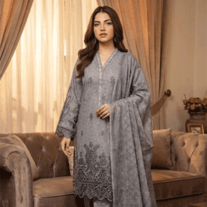 Luxury Stylish & Elegant 3-Piece Cotton Ladies Suit Grey